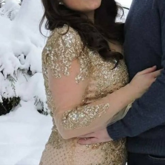 Gold Ball Gown Formal long sleeve dress - Picture 4 of 11